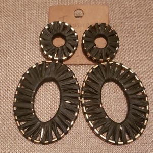 Black Wrapped Raffia Boho Gold Southwest Earrings